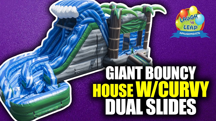 The Hurricane - Bounce House w/Tall Double Lane Twisted Water Slide & Pool