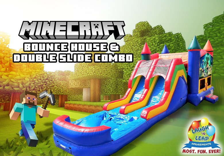 Minecraft Bounce House & Double Slide Combo
