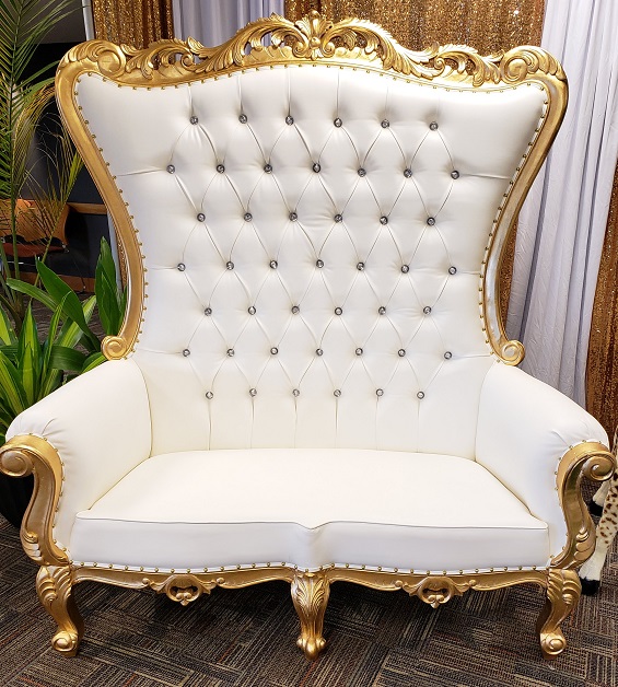 Throne Loveseat - White w/Gold Trim